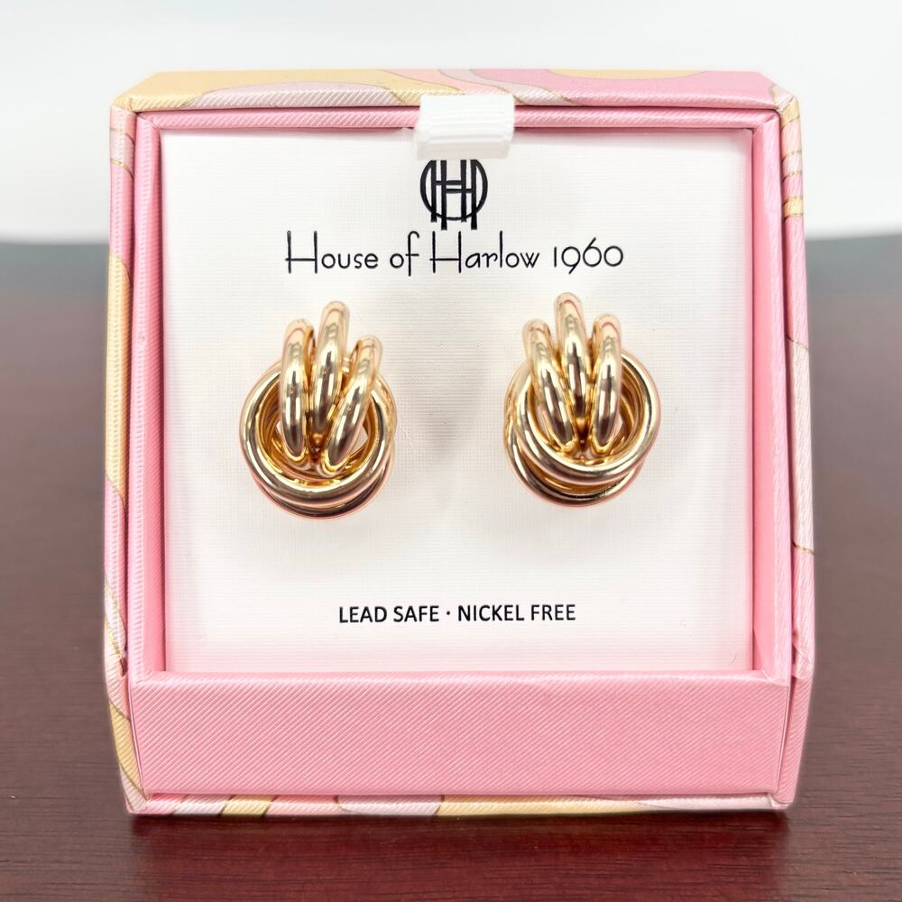 New House of Harlow Gold Knot Stud Earrings